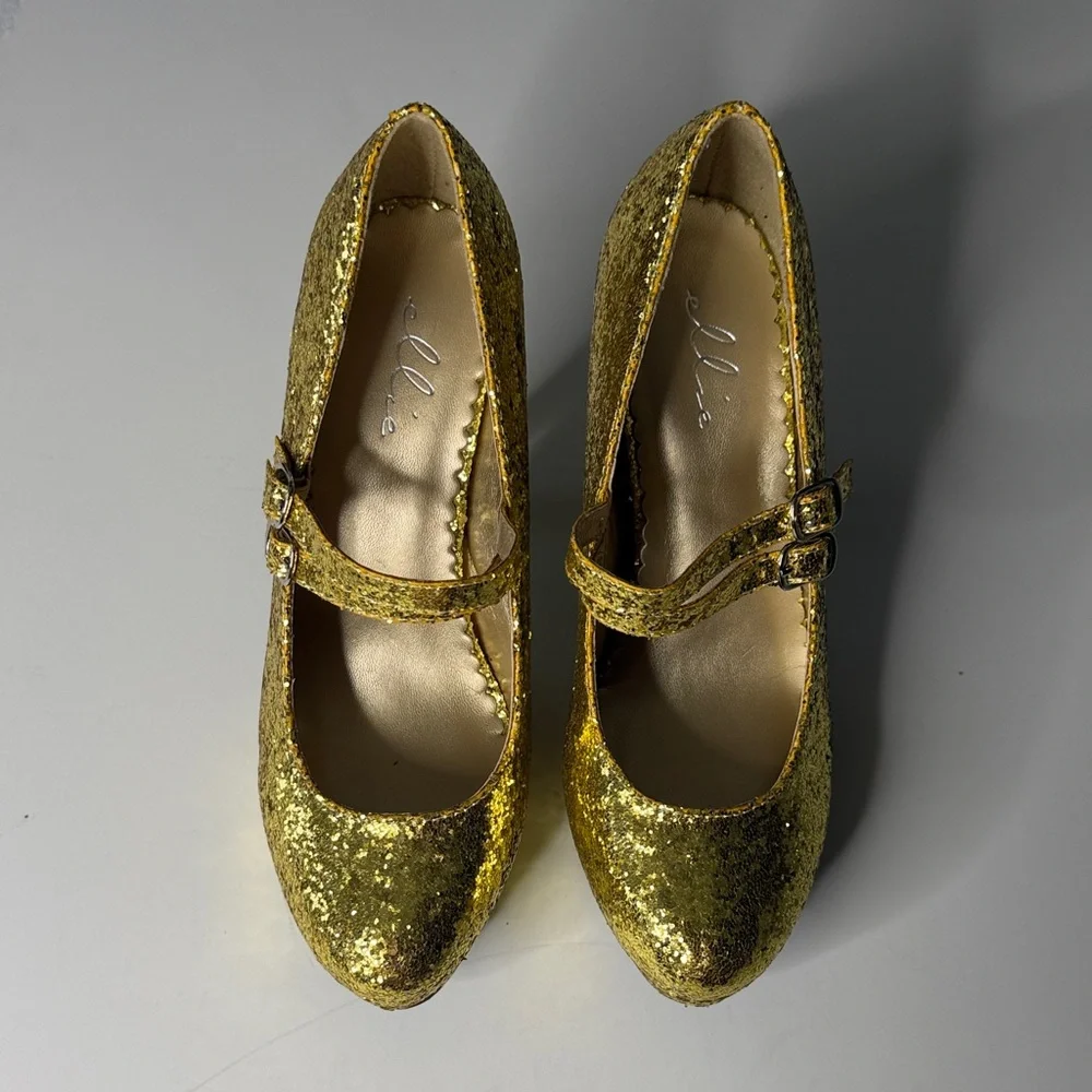 Ellie Platform Double Strap Glitter Mary Jane Size 8